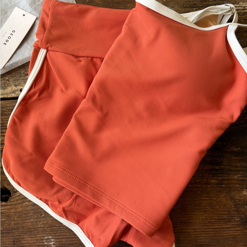 Geode Ribbed Coral High Waist Shorts and Coral Ribbed Scoop Tankini Top XXL - Picture 4 of 13